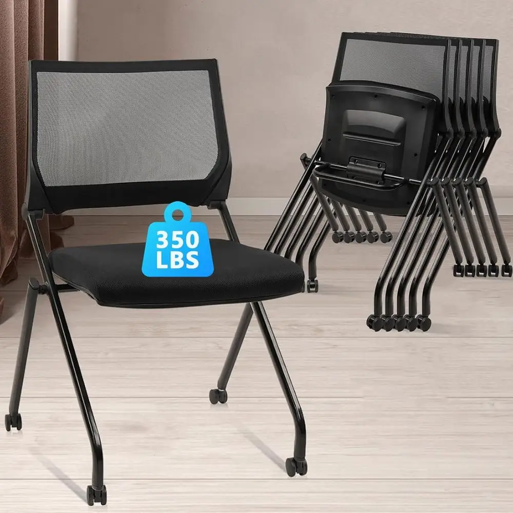 

Эргономичные конференц-кресла на колесиках, складные, с поясничной опорой, для залов ожидания, учебных классов и школ - черные (8 штук в комплекте)