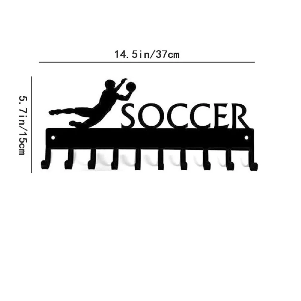 Soccer Goalie (Male) Medal Hanger Rack -14.5 inches with 10 Hooks Metal Wall Art Metal Soccer Goalie Male Fourteen Point Hook