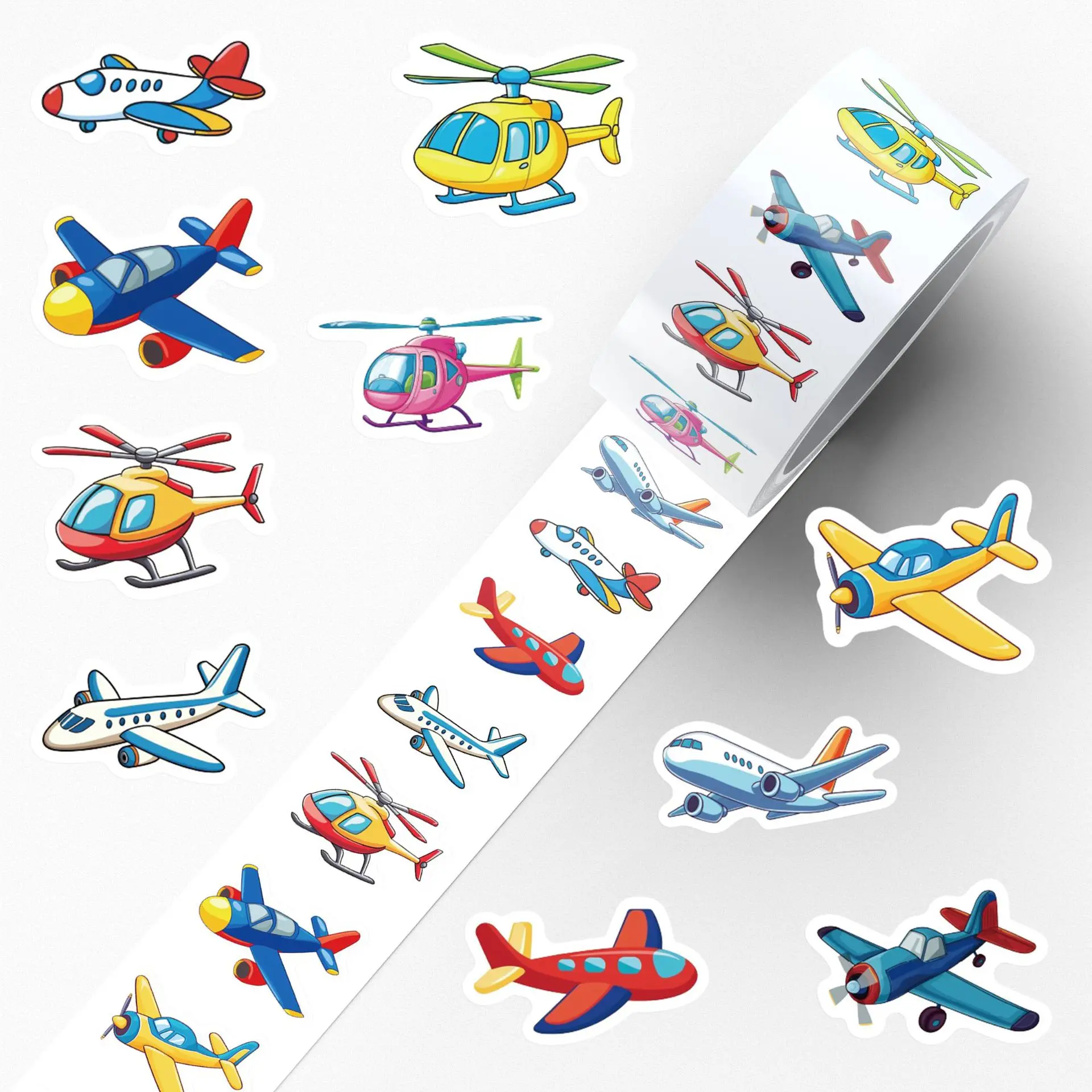 500 uds/rollo de pegatinas de sellado de dibujos animados de avión de juguete divertido DIY PVC pegatinas para ordenador portátil decoración juguete de regalo de recompensa