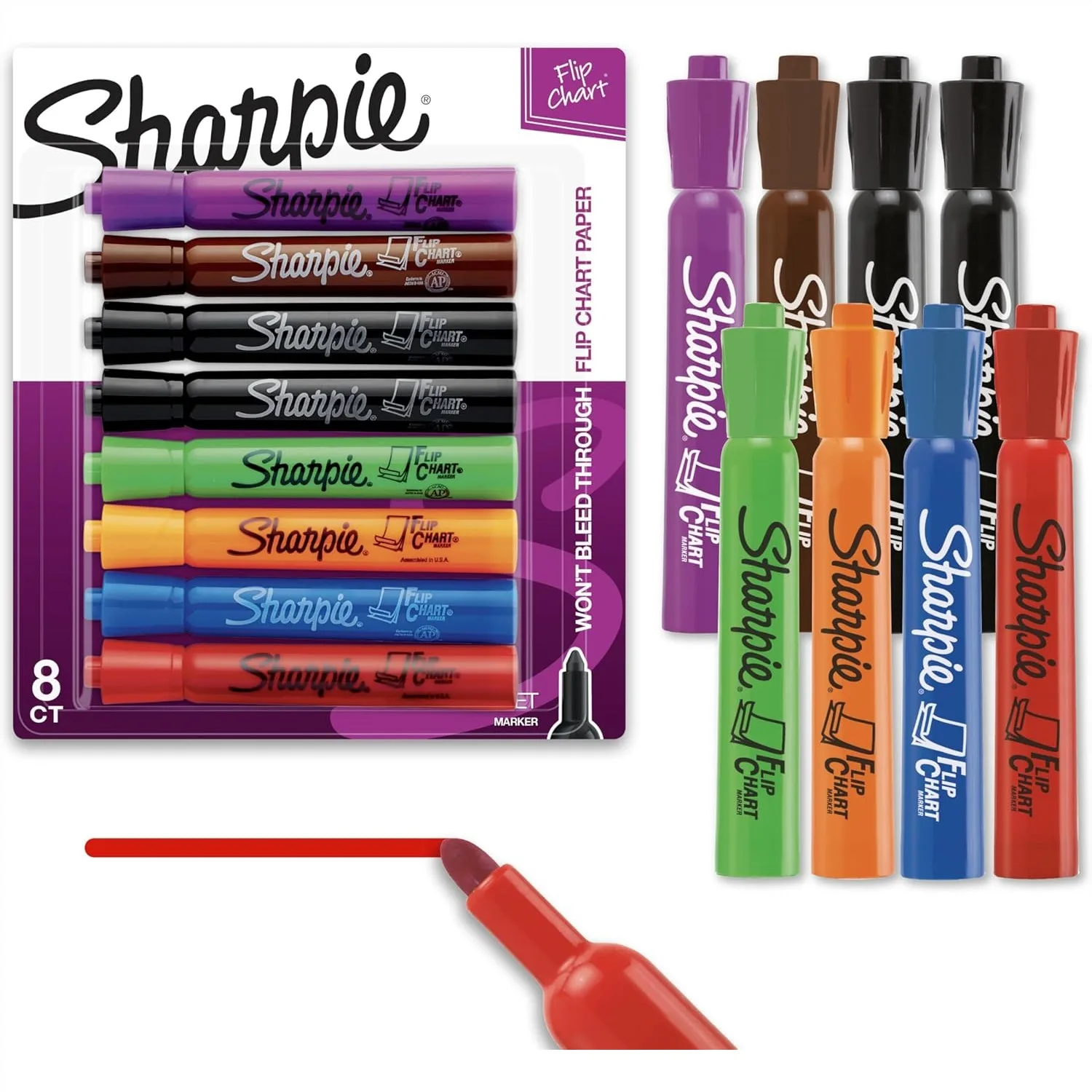 

Bullet Tip Flip Chart Markers, Assorted Colors, Low-Odor, 8 Count for Office Presentations and Teacher Supplies