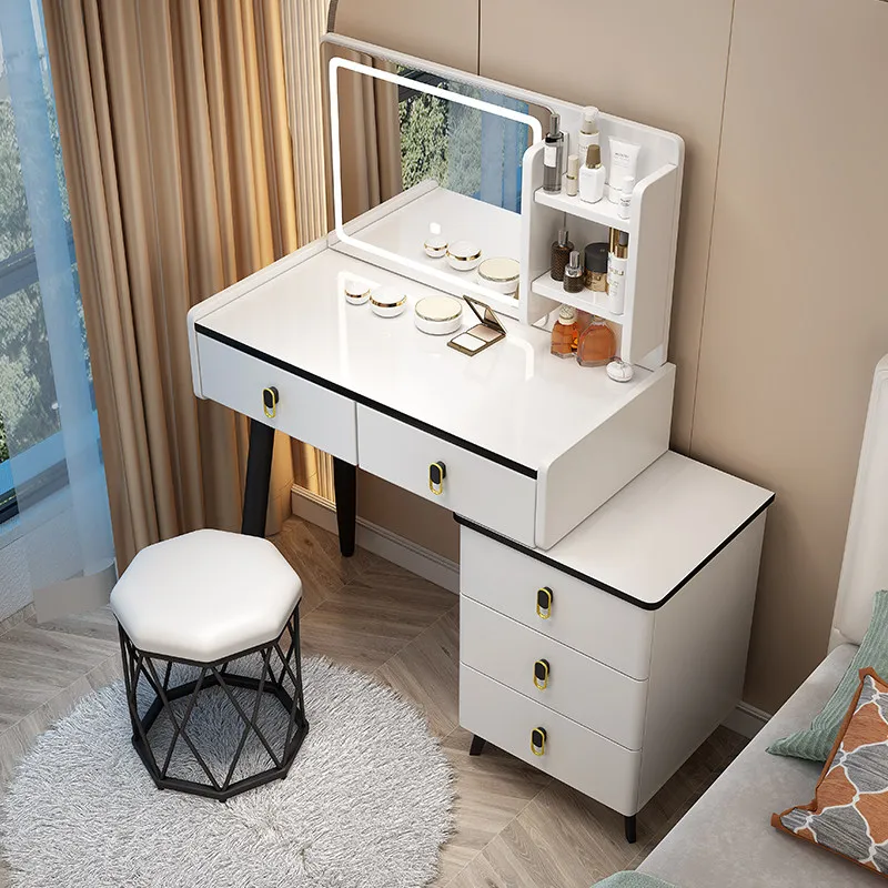 #Makeup Vanity Desk Dressing Table Makeup Table Wooden Bedroom Furniture Storage Drawers Elegant Home Beauty Vanity Set Decor