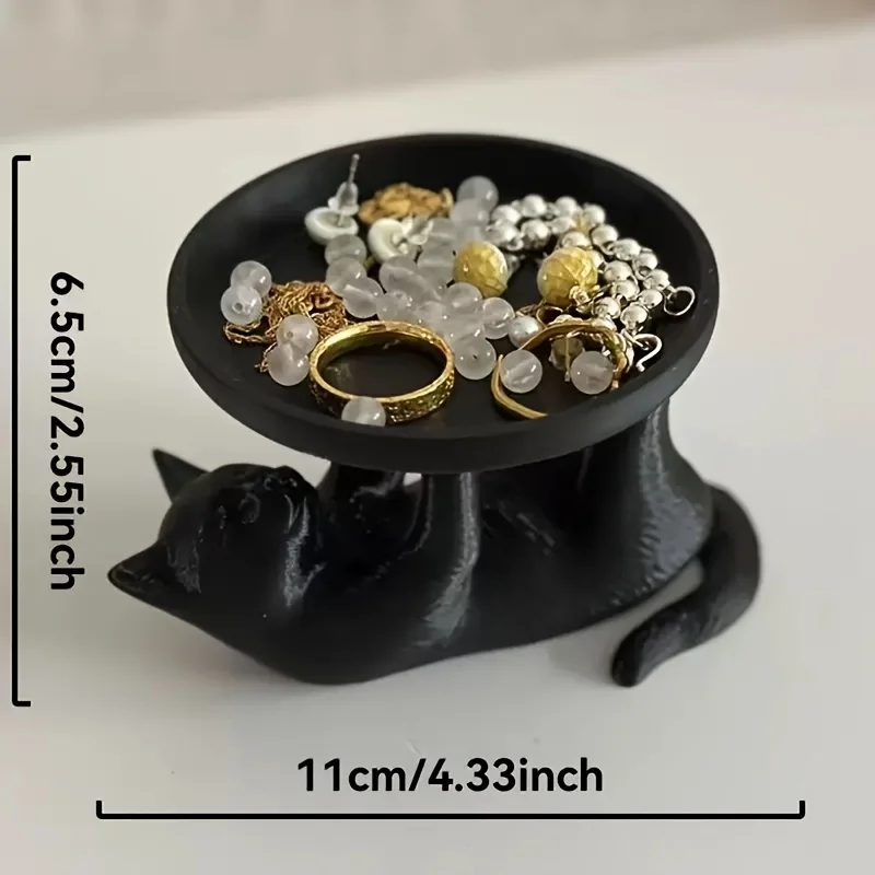 Cute Black Cat Jewelry Tray Resin Cat Trinket Dish Mini Animal Tray for Rings Earrings Keys Vanity Organizer Home Decor view 6