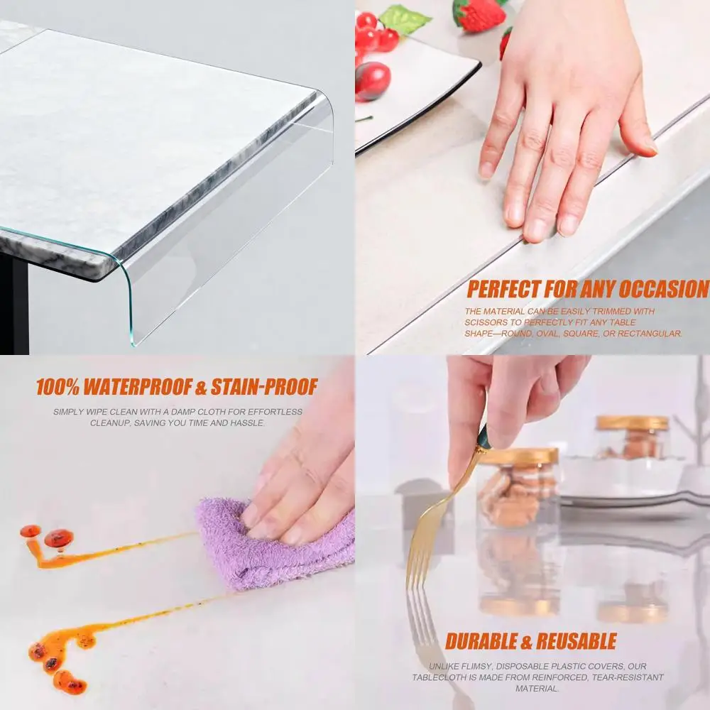 

Прозрачная скатерть из ПВХ — водонепроницаемое пластиковое покрытие для стола, прозрачная защита для свадеб, вечеринок, обеденных столов (40x110 дюймов)