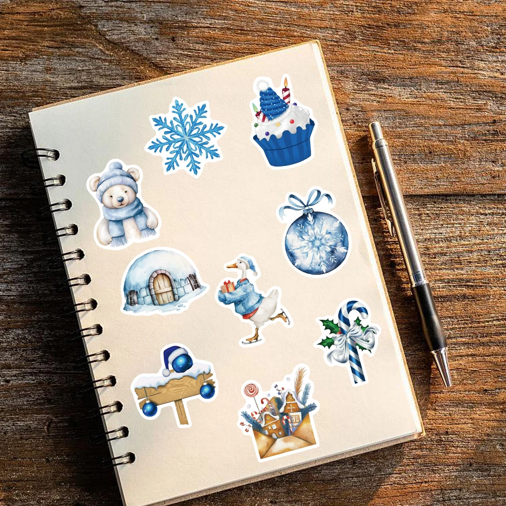 50PCS Blue Winter Stickers Scrapbooking Laptop Graffiti Room Community Art Picture Diary Y2k Fashion Phone Fun Christmas Sticker