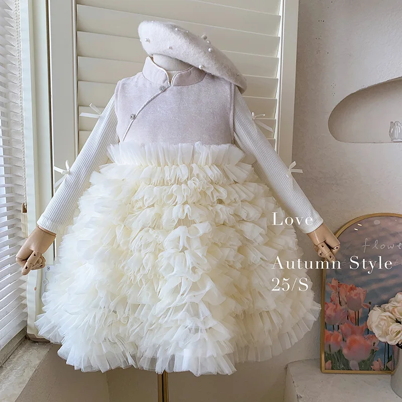 

Весенне-осеннее новое пышное платье без рукавов в китайском стиле A.Girls, комплект из двух предметов