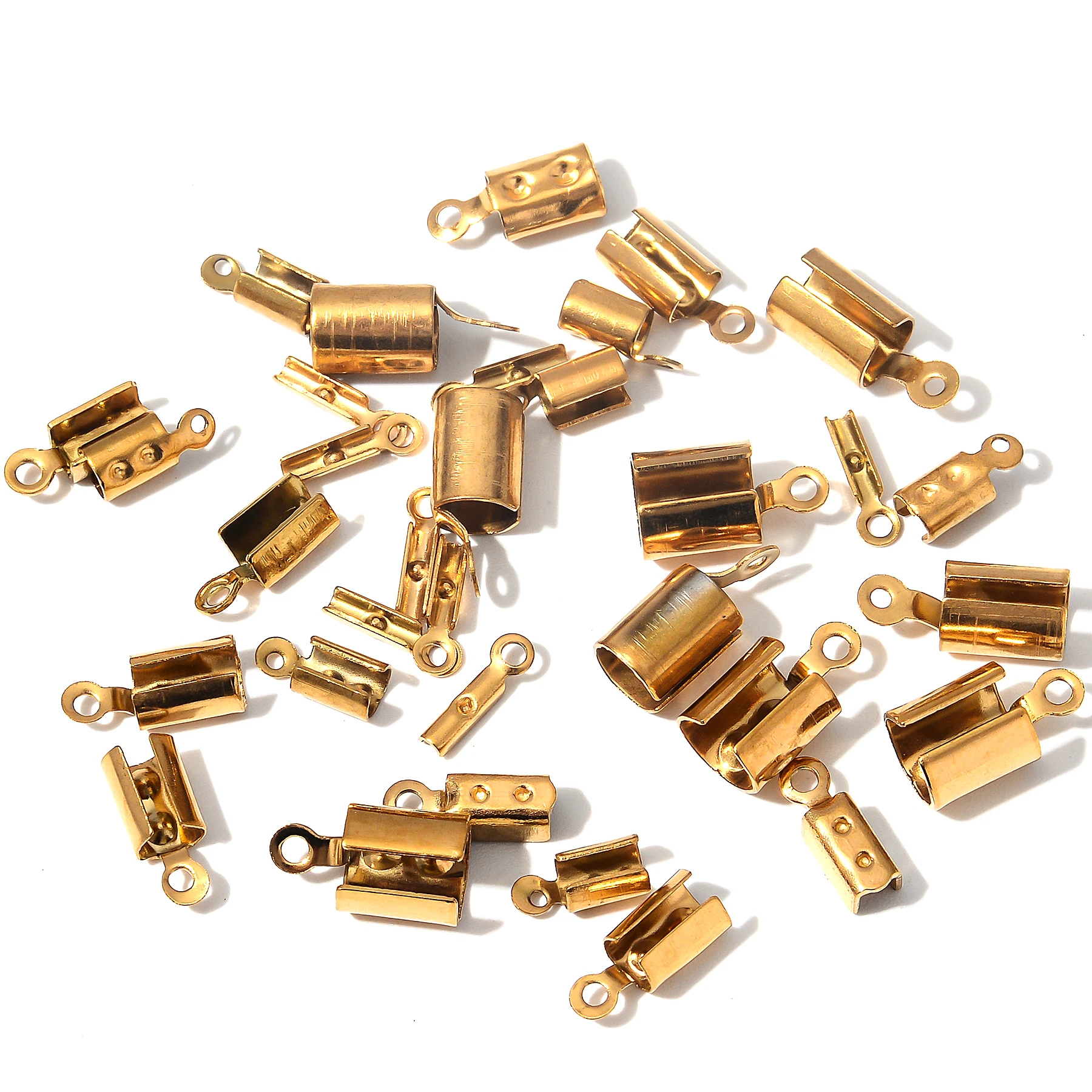 Wholesale 100pcs/lot Stainless Steel Crimp End Beads Caps Leather Cord Clip Tip Fold Crimp Bead Bracelet Connectors For Jewelry