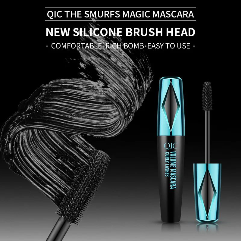 QIC-rímel 4D de tubo azul y negro, resistente al agua, sin manchas, volumizador, herramientas de maquillaje para rizar y alargar, 1 Uds.