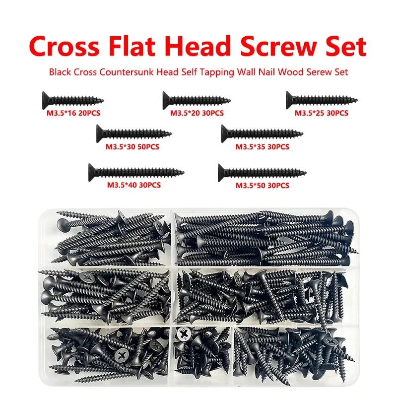 

220Pcs/Box Carbon Steel Drywall Screws Kit,M3.5 Self Tapping Screws Set with Phillips Screwdriver Bit for Drywall Sheetrock,Wood