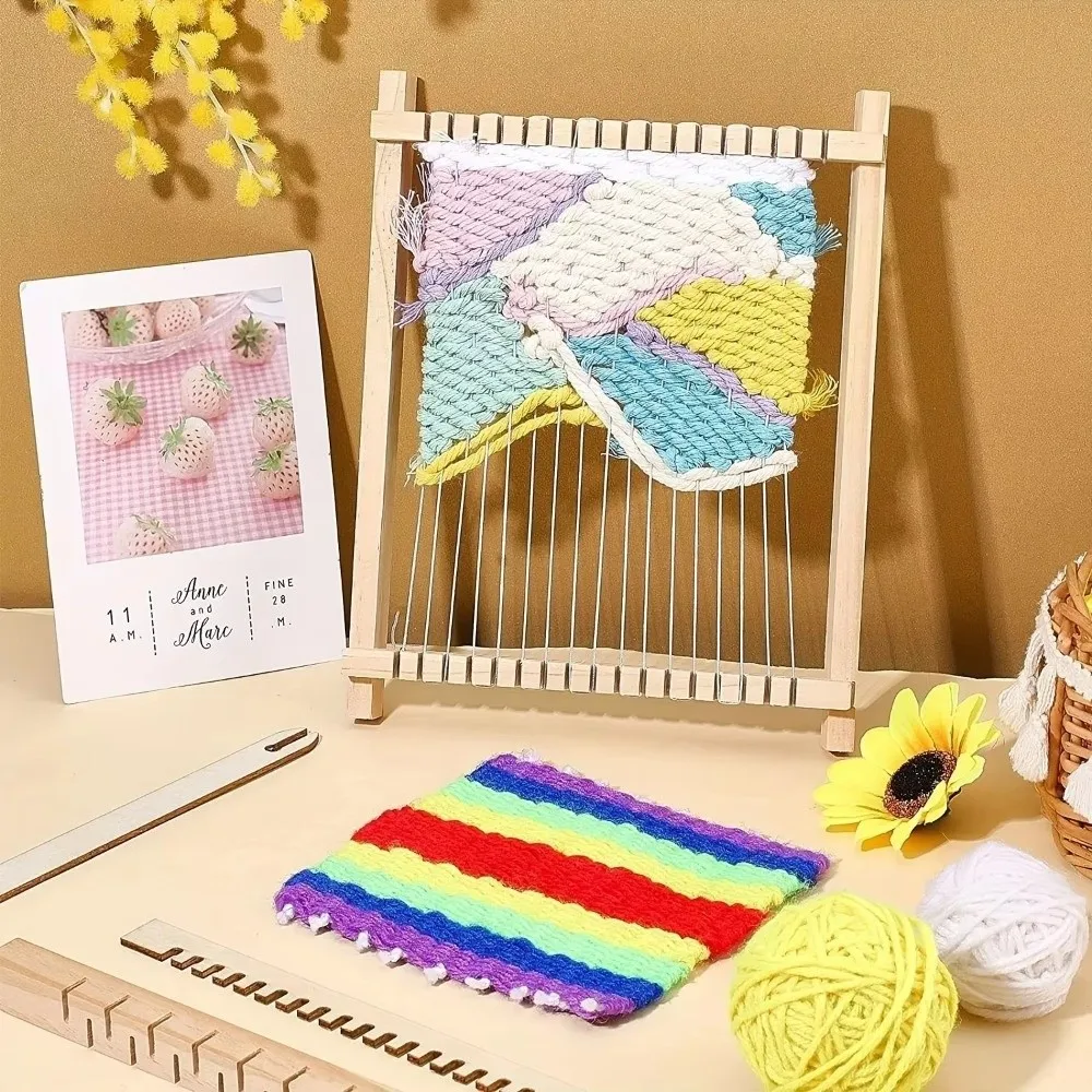 Creative Traditional DIY Wooden Weaving Loom Starter Kit Mini Hand-Woven Knitting Loom Set Easy to Install Weaving Loom Kit for