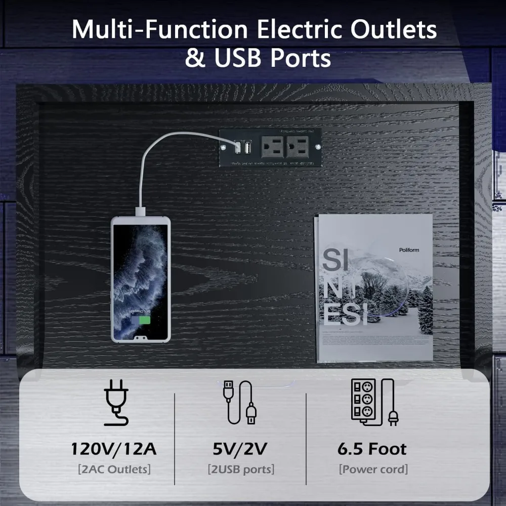 منضدة مع محطة شحن، حامل ليلي مع أضواء LED، طاولة نهاية LED حديثة، مجموعة من 2، حامل ليلي مع 2 dr #3