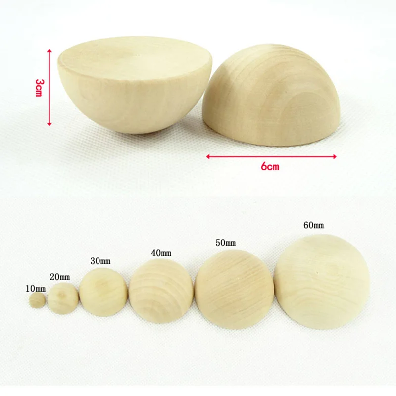 10/12/15/18/20/25/30/35/40/45/50/55/60/65/70/75/80/90mm Solid Wood Half Sphere DIY Craft Half Round Balls Handmade Accessories