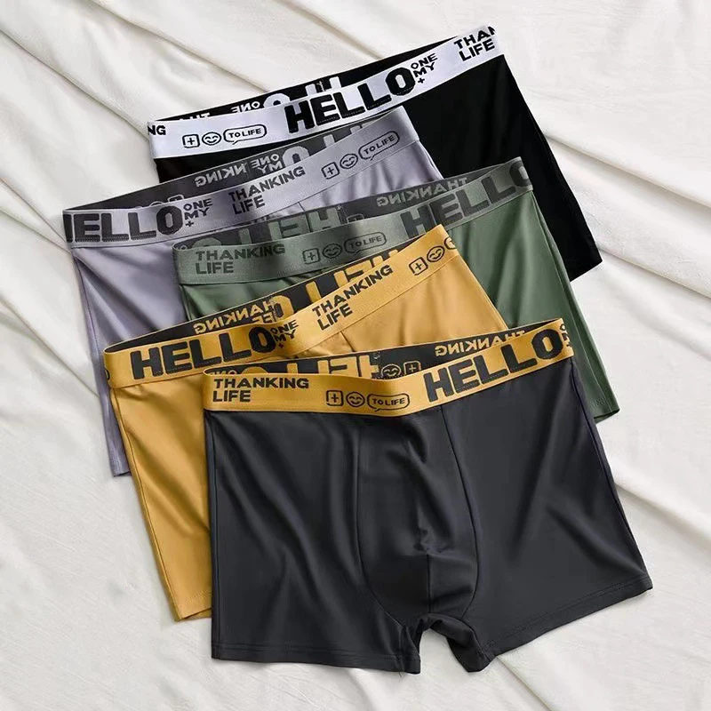 5Pcs/Lot Men Underwear Men's Wholesale Plus-Size Mid-Waist HELLO Letter Breathable Comfortable Cotton Teen Men Boxers New Style