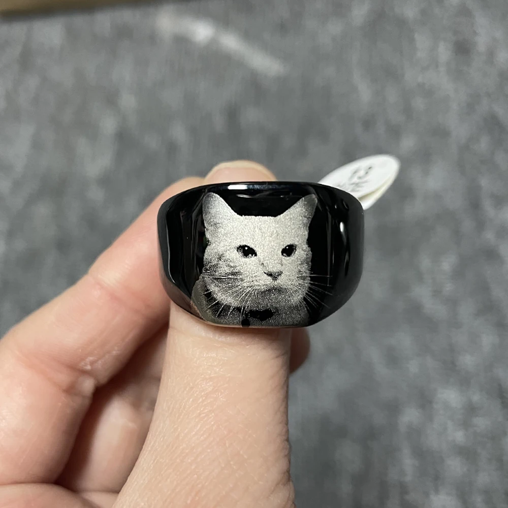 Bluelory Personalized Engrave Your Dog Cat Pet Square Rings Silver Gold Black Color Stainless Steel Custom Rings For Dog Lovers