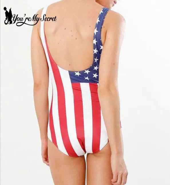 [You're My Secret] Women's Swimwear 2022 Summer 3D Digital Printed American Flag Sexy Backless Sleeveless One Piece Swimsuit