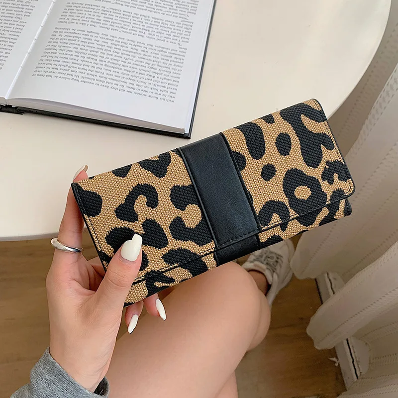 Fashion Long Short Wallet Youth Personality Leopard Pattern Small Clutch Bag European American Retro Flap Coin Purse Card Holder