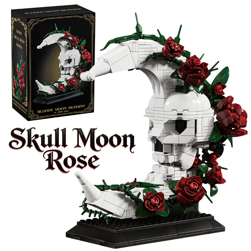 

Creative 609PCS Crescent Moon Skull Building Blocks Gothic Rose Flower Model Home Decor Assemble Bricks Toys Gifts For Boy Girls