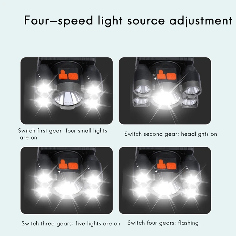 Strong LED Penta-Core Headlight Waterproof Strong Light Long Shot USB Rechargeable Headlight