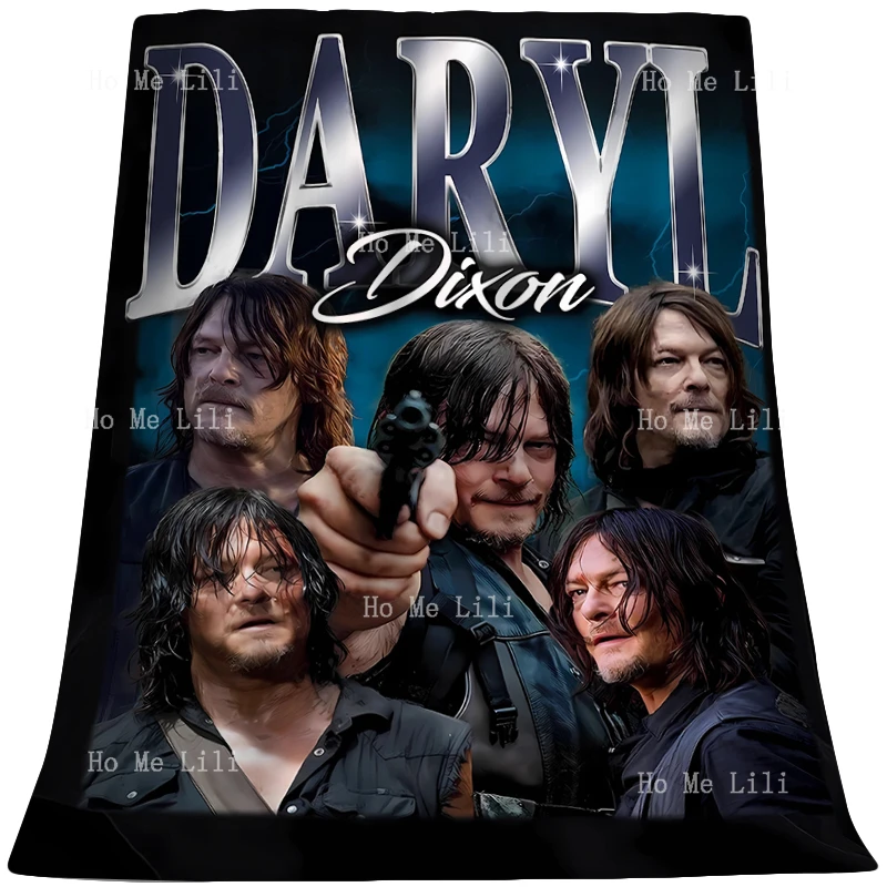 Retro Daryl Dixon Norman Reedus Rick Grimes Cozy Fuzzy And Lightweight Flannel Blanket