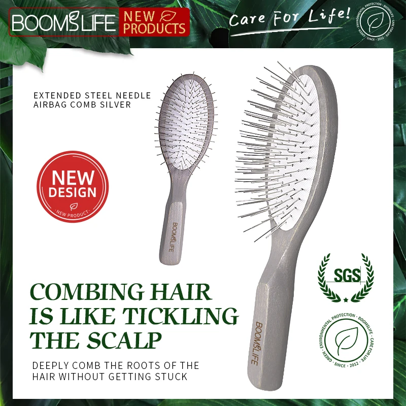 BOOMSLIFE Custom Wood Hair Brush For Women Metal Needle Hair Comb Detangle Metal Pin Wood Comb Massage Scalp Brush For Hair Care