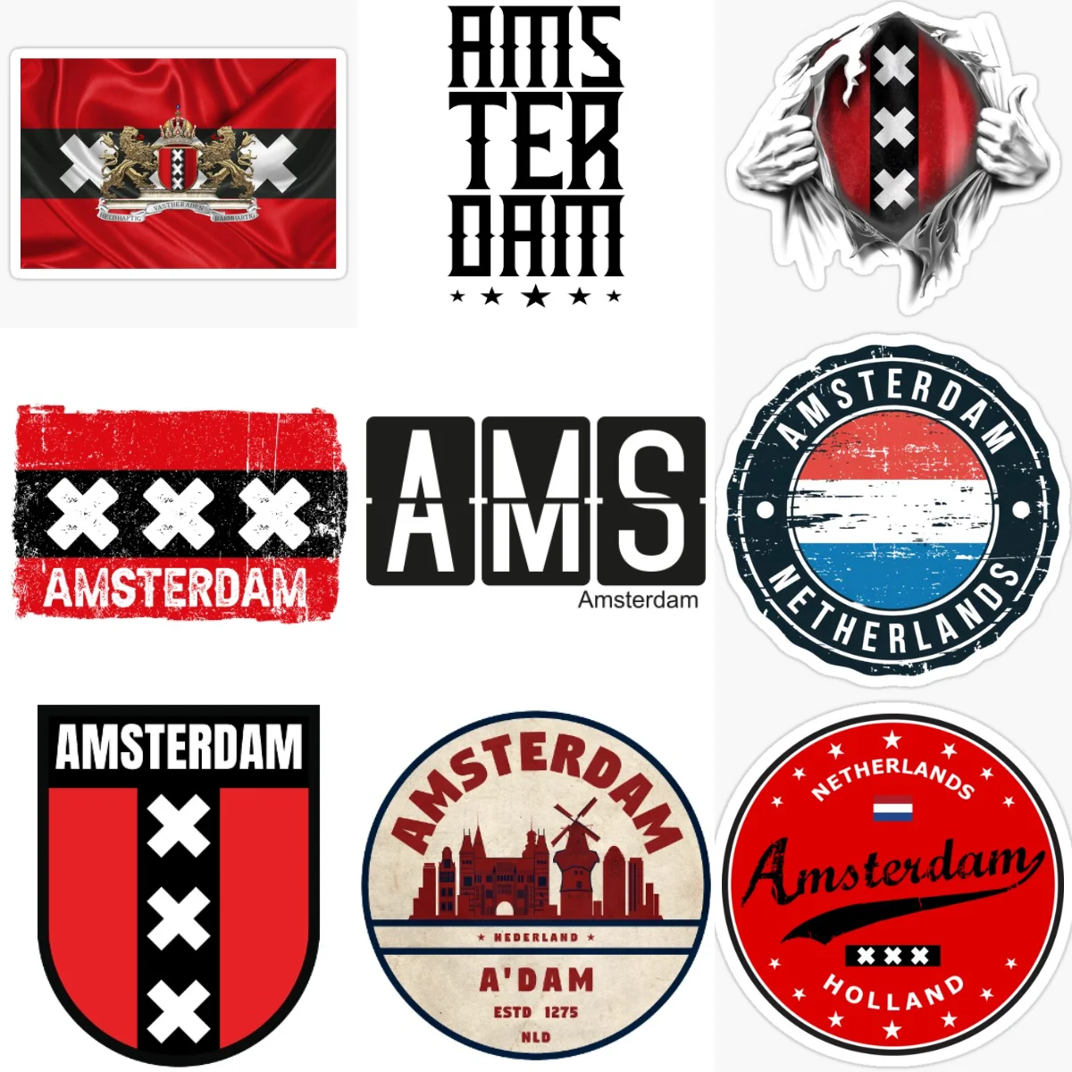 

Amsterdam Flag Emblem Creative Waterproof Car Stickers for Car Motorcycle Window Fridge Wall Table Decoration Accessories