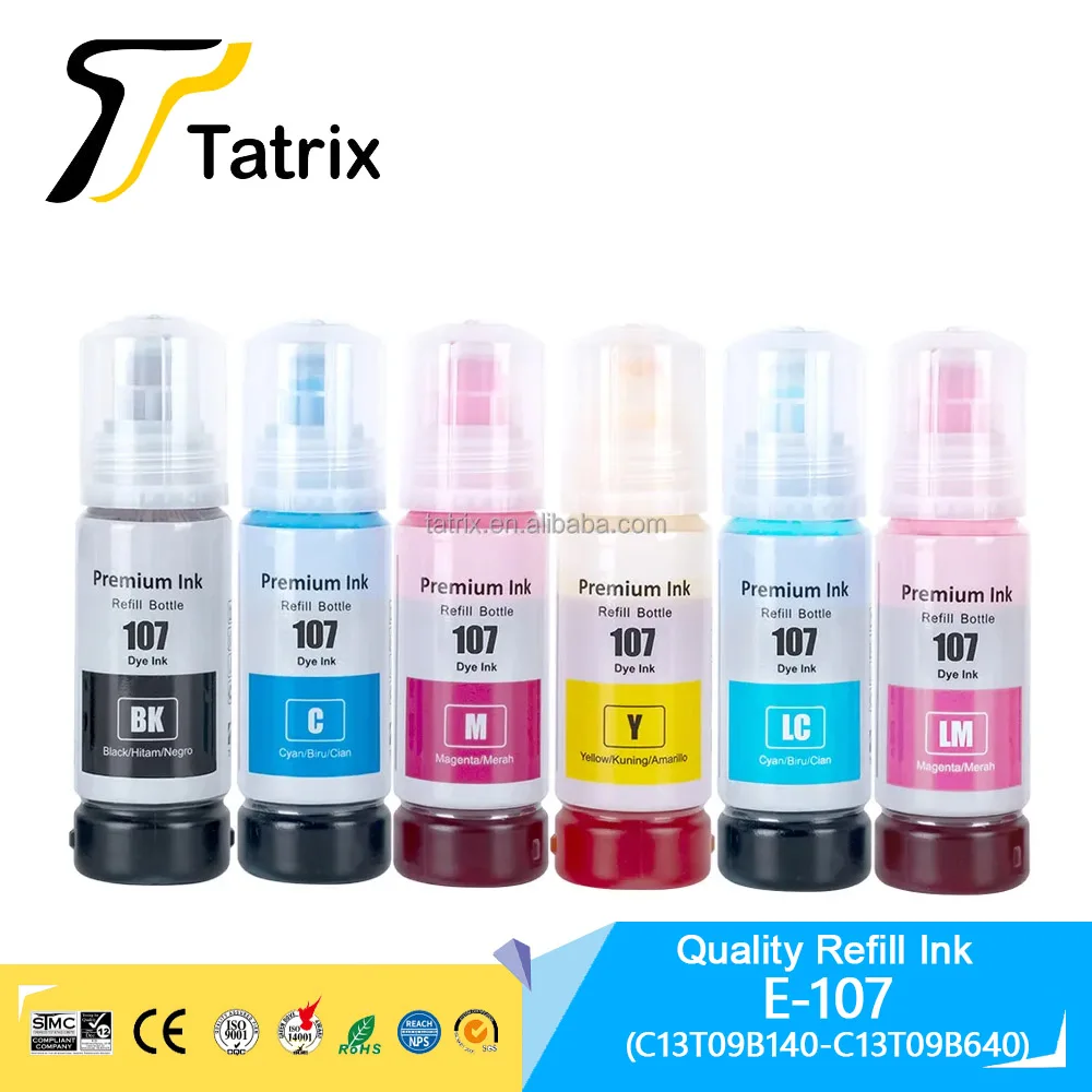Tatrix لإبسون 107 حبر متوافق مع اللون زجاجة مائية عبوة الحبر السائبة النافثة للحبر 107 للطابعة Epson EcoTank ET-18100