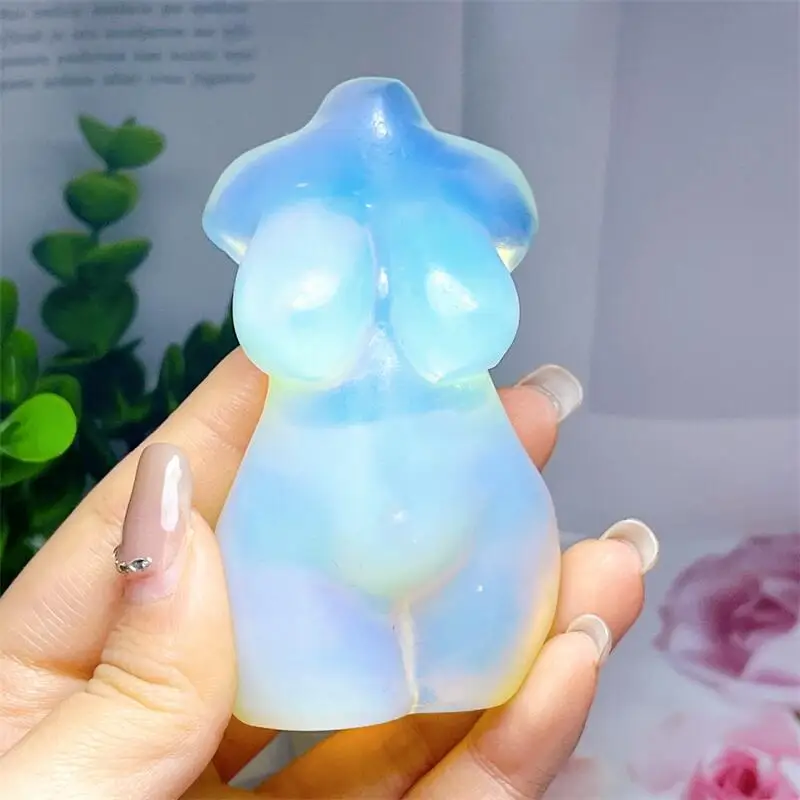 Natural White Opalite Lady Body Carving Woman Torso Energy Crystal Gem Body Sculpture Room Decor 1pcs