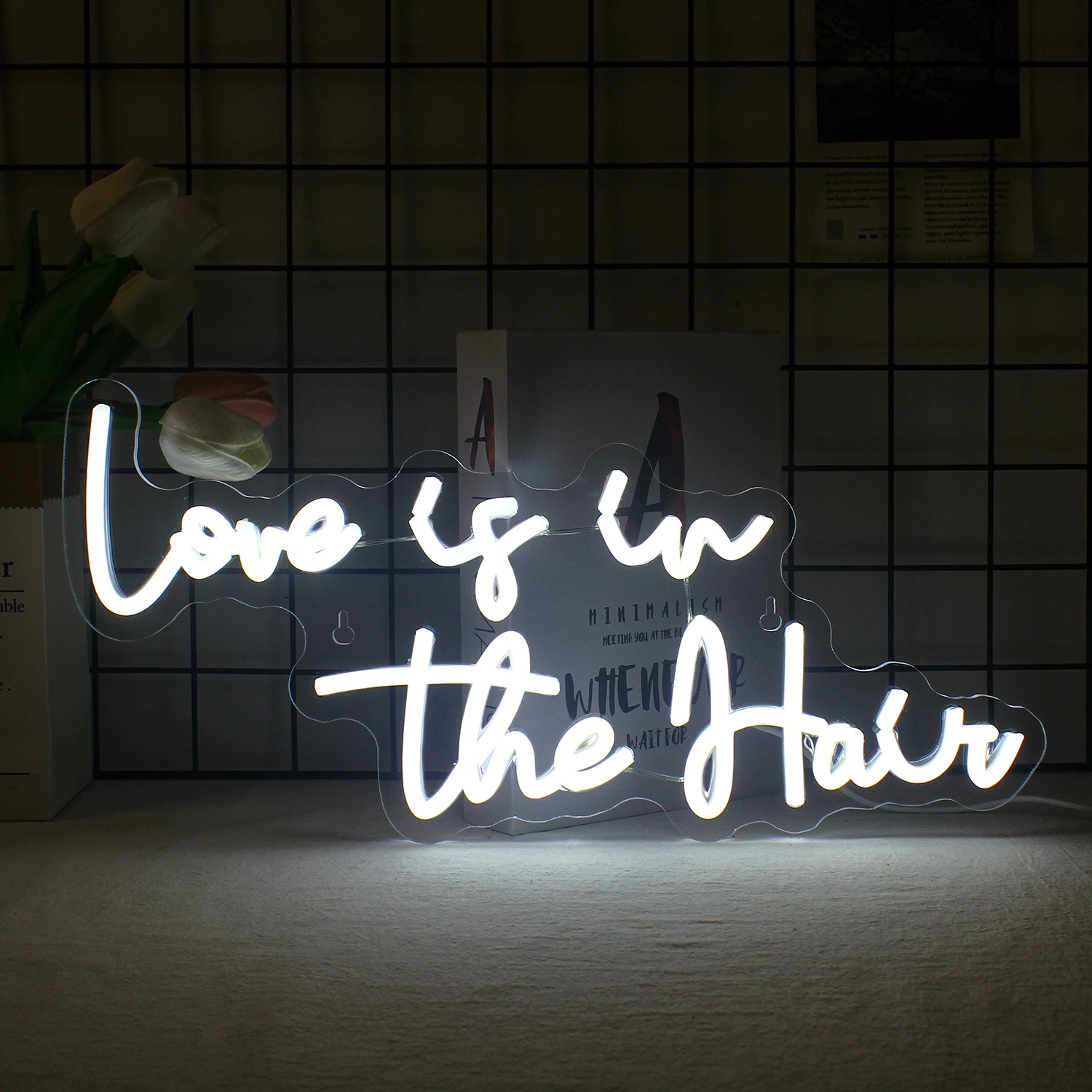 

Love Is In The Hair LED Lights Neon Sign Wedding Engagement Aesthetic Light Up Word Barber Shop Hotel Party Room Decor USB Power