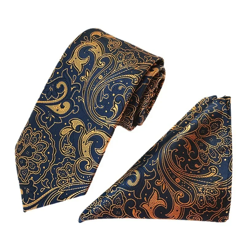 

New Elegant Striped Flower Polyester Ties Pocket Square Sets for Best Man Business Groom Wedding Neckties Handkerchiefs
