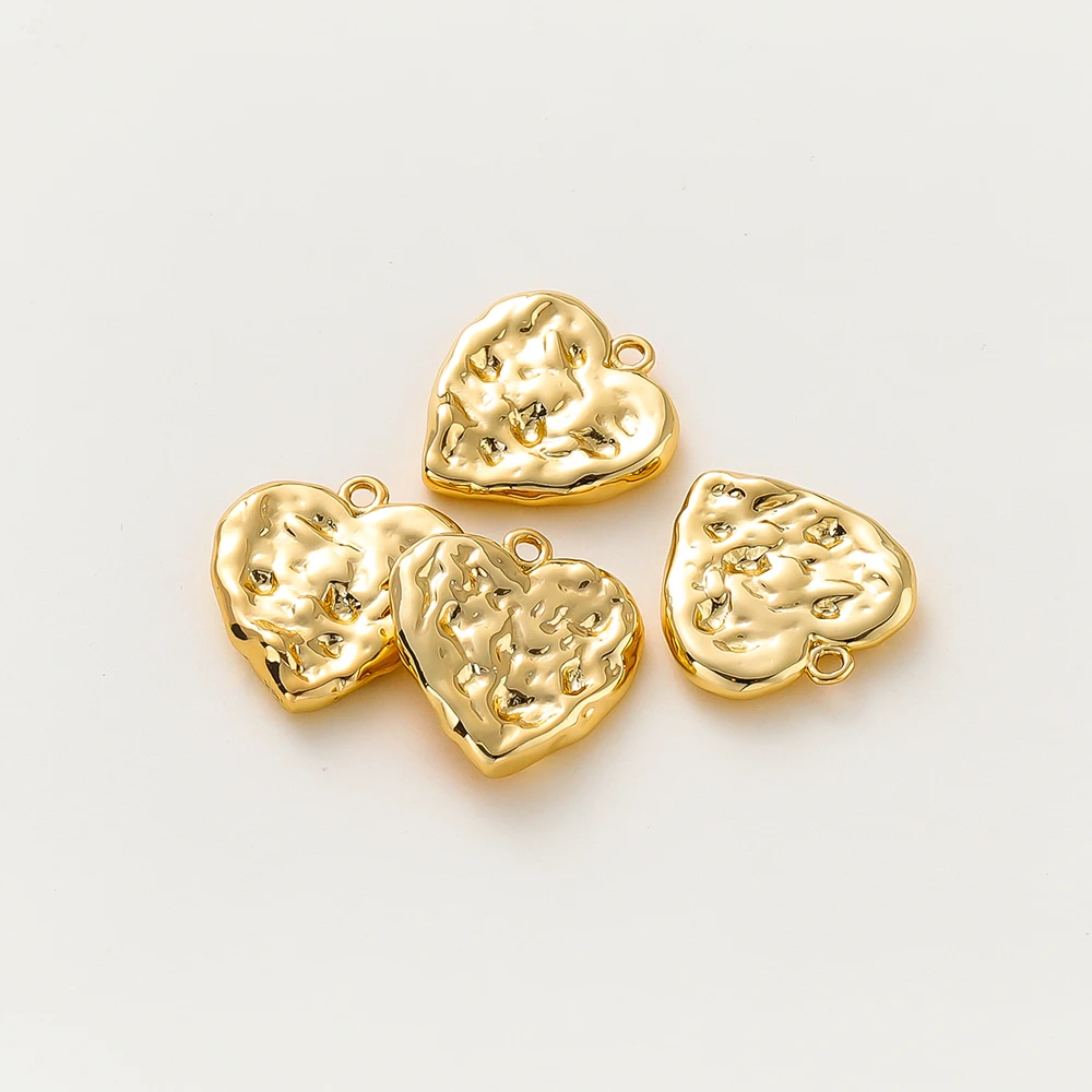 4pcs/lot 14K 18K Gold Color Dark Pattern Love Heart Metal Pendants Retro Earing Charms For DIY Jewelry Handmade Supplies