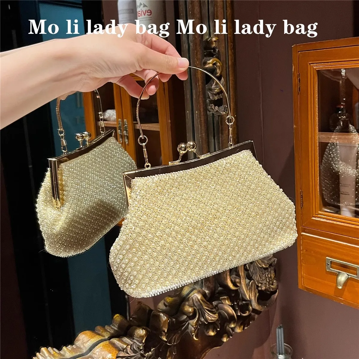 

Luxury Beads Beading Woven Handmade Evening Bag High Quality Cloud Bag Women's Handbag Wedding Party Clutch Purse Shoulder Bag