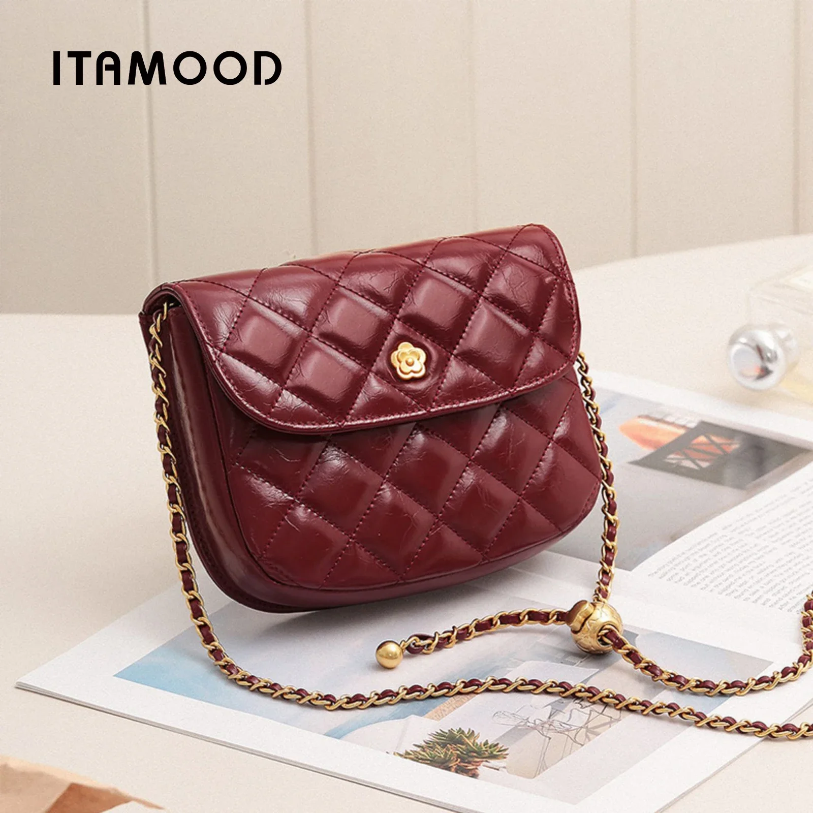 ITAMOOD Pikowane torby kwadratowe z prawdziwej skóry Oryginalny sprzęt Kwiatowa torba na ramię Luksusowe designerskie damskie torby crossbody