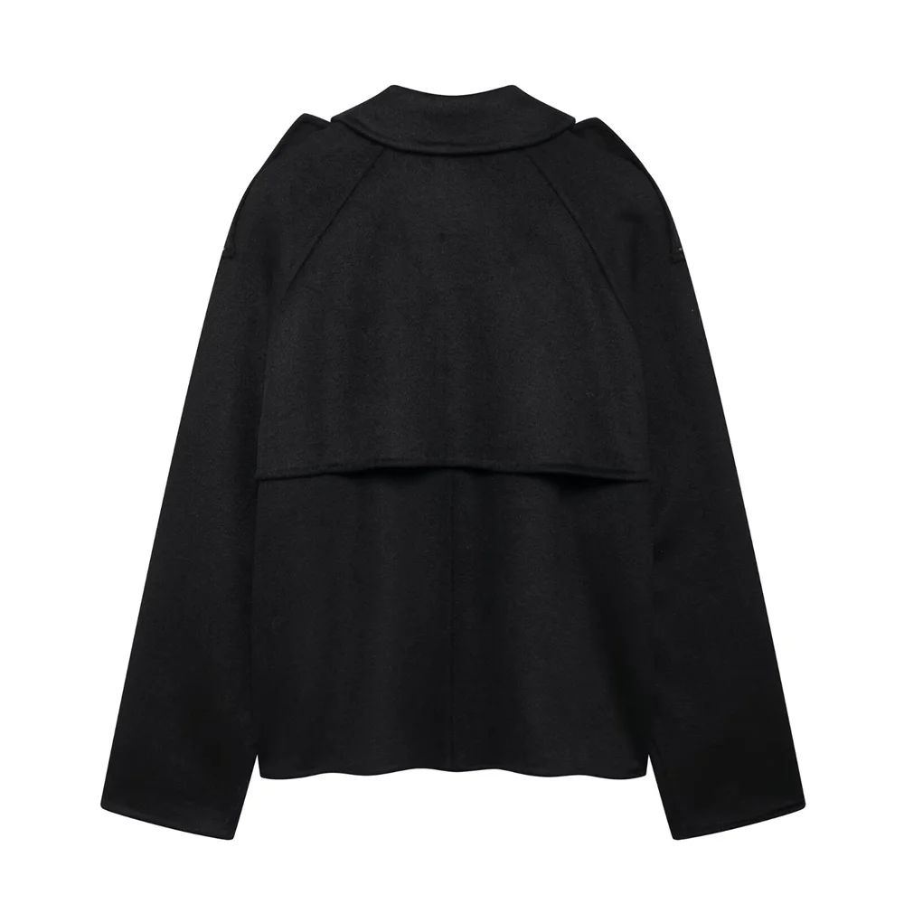 Cappotto corto doppiopetto tinta unita Cappotto casual a maniche lunghe con colletto della nuova collezione autunno/inverno