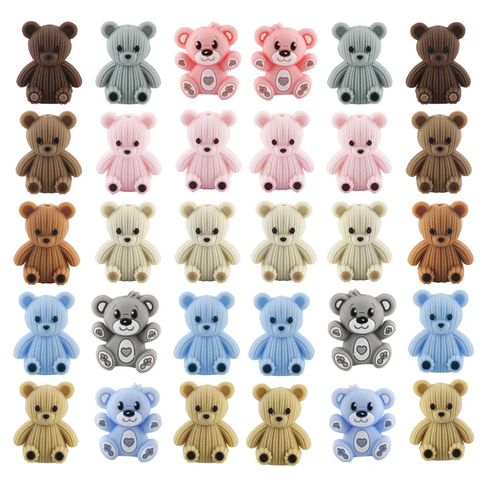 5-50pcs/Lot New Stereo Knitted Bear Silicone Beads 22.3MM 3D Bear Focal Bead For DIY Keychain Bracelet Jewelry Accessories