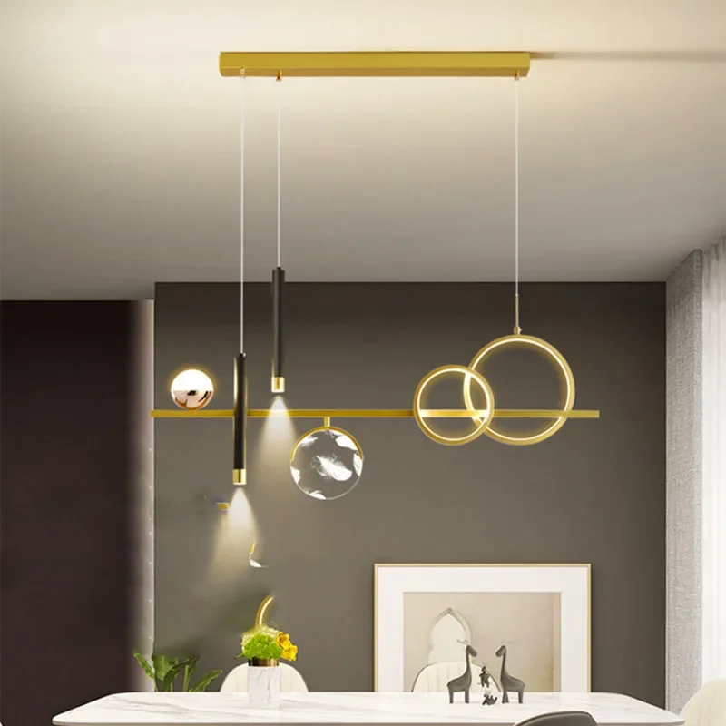 SANDYHA Black Golden LED Chandelier Modern Dining Room Ceiling Light Living Room Table Decor Lighting Lampadario Salon Home