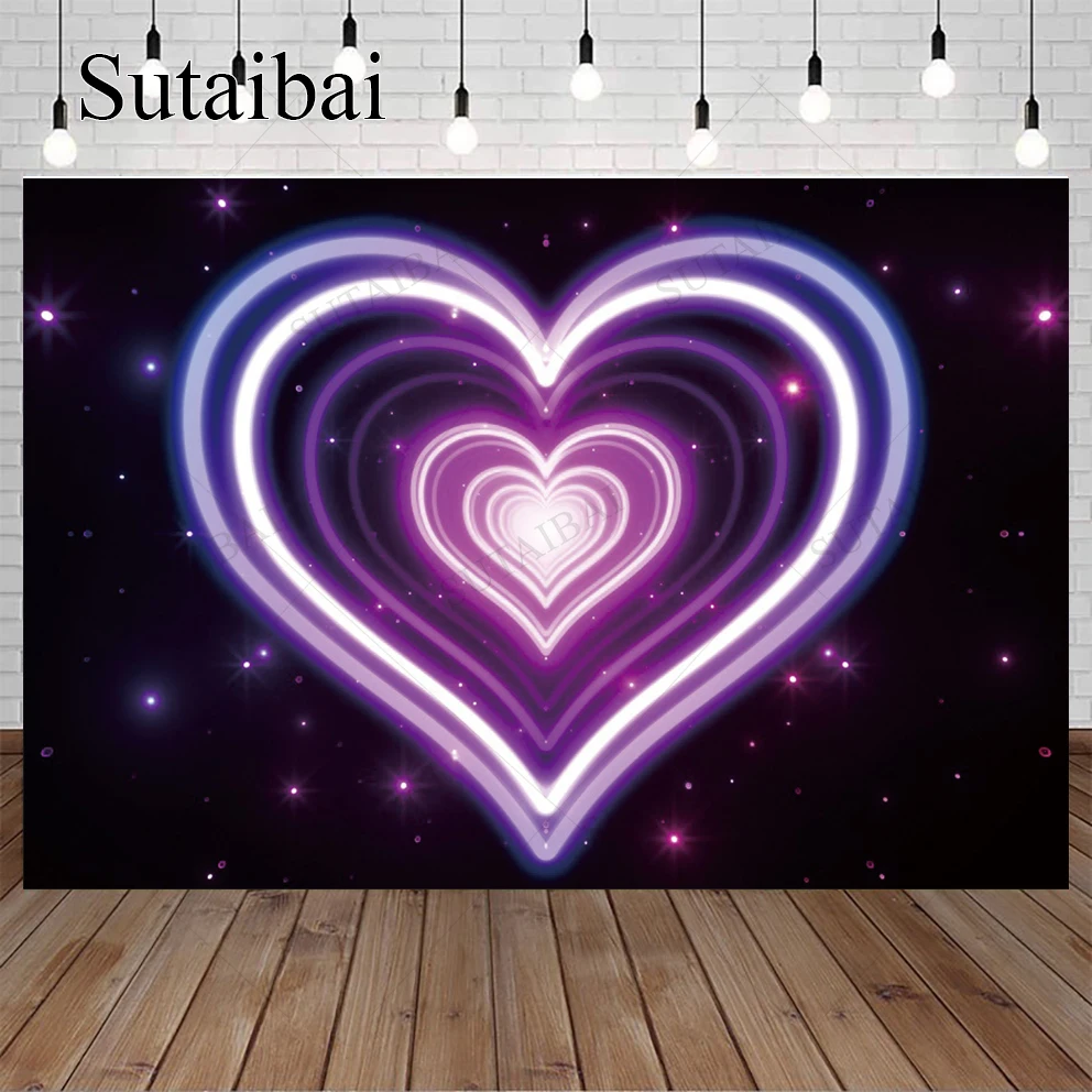 Black Striped Love Heart Photography Background Purple Glitter Decor Party Supplies Dreamy Scene Child Happy Sweet Photo Studio