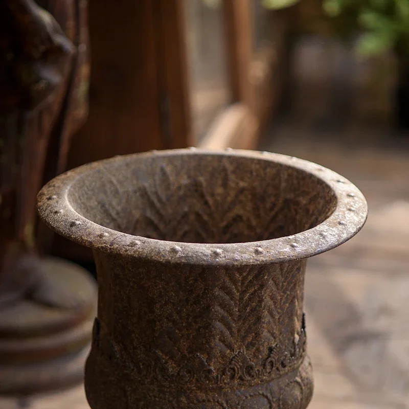 Vintage Large Pedestal Urn Planter, European Farmhouse Rustic Flower Pot, Decorative Garden Vase for Yard & Home