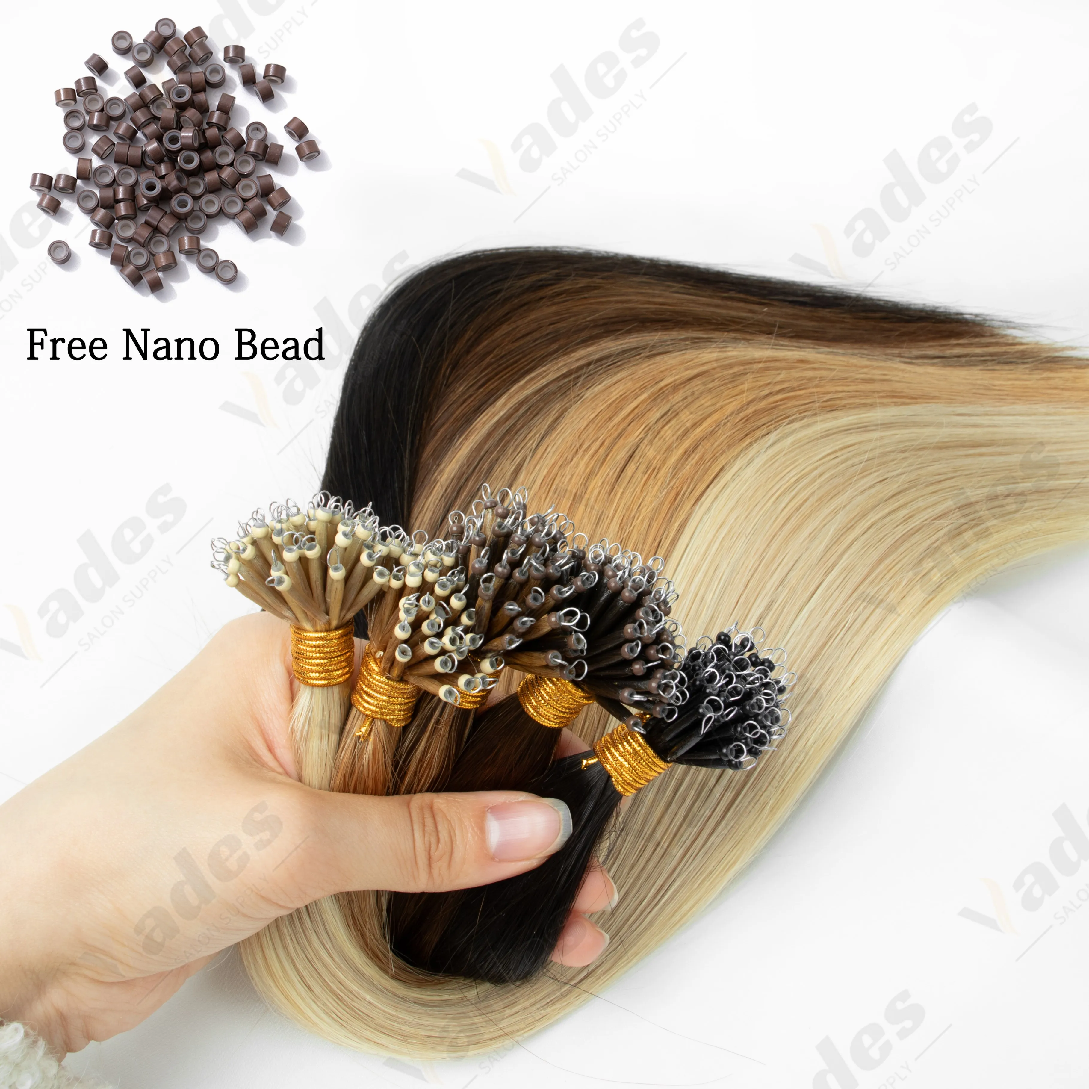 

Нанокольца для наращивания волос 50G, нанокольца-бусины, предварительно склеенные бесшовные накладные волосы для придания объема, 16-22 дюйма, 50 шт.