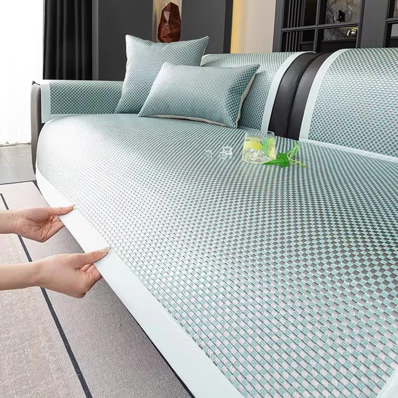 2025 verão nova sala de estar & escritório antiderrapante gelo seda bambu resfriamento sofá tapete respirável antiderrapante capa de assento tapete de dormir