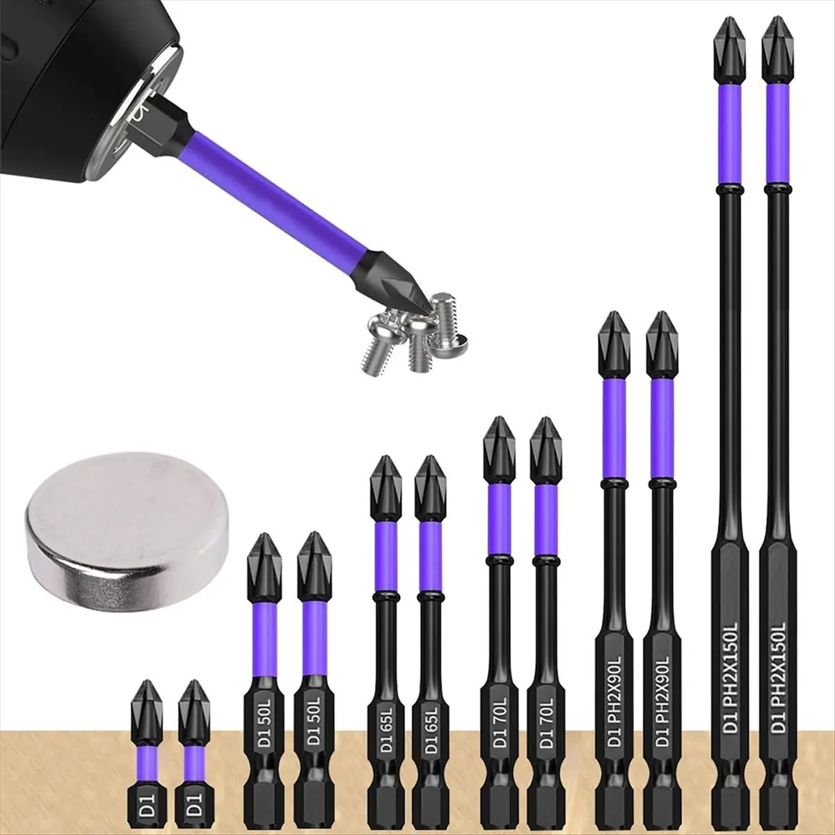 A63K& 12Pcs Upgraded High Hardness and Strong Magnetic Drill Bit, Anti-Slip and Shock-Proof Bits with Screwdriver Bits