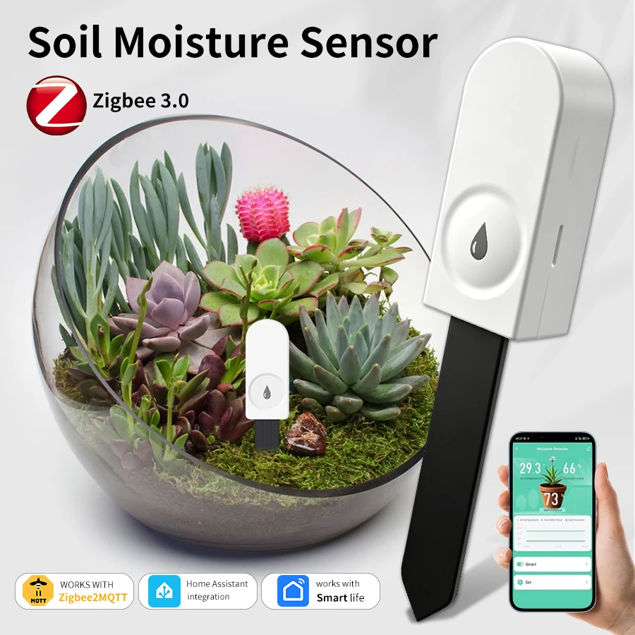 Smart ZigBee Soil Moisture Sensor Temperature Humidity Meter Detector Thermo-hygrometer Garden Soil Tester APP Real Time Monitor