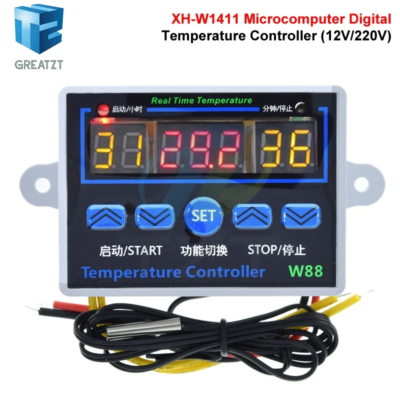 XH-W1411 W88 Thermostat LED Digital Temperature Controller 12V/220V 10A Switch Thermometer Smart Temperature Regulator W1411