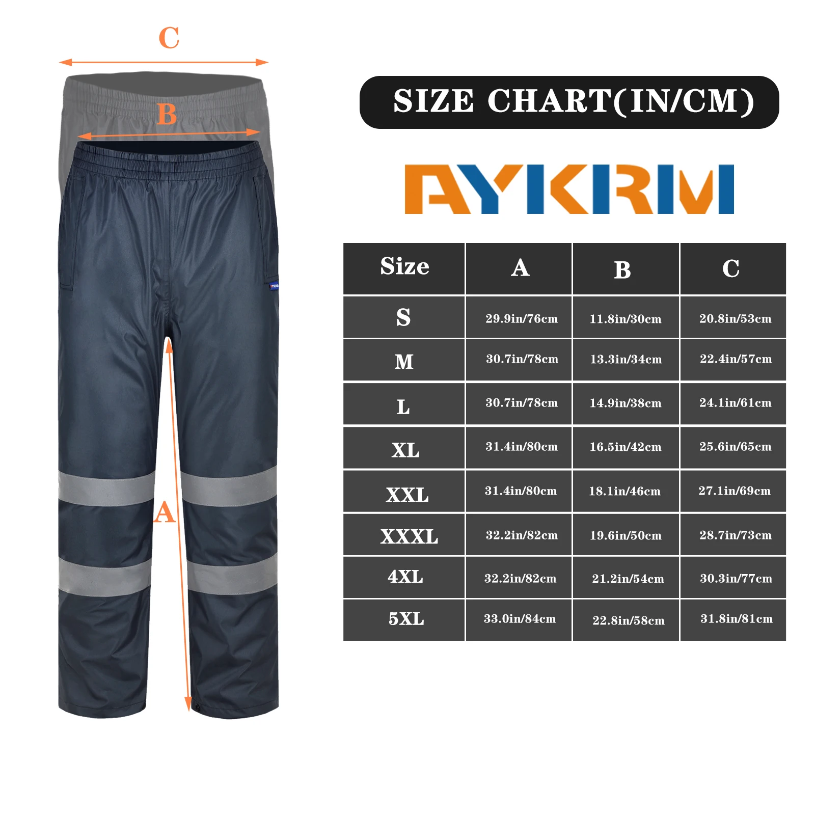 AYKRM HI VIS Reflective Pants Safety Striped Waterproof Windproof Sweatpants Trousers Long Oxford Cycling Hiking Trip