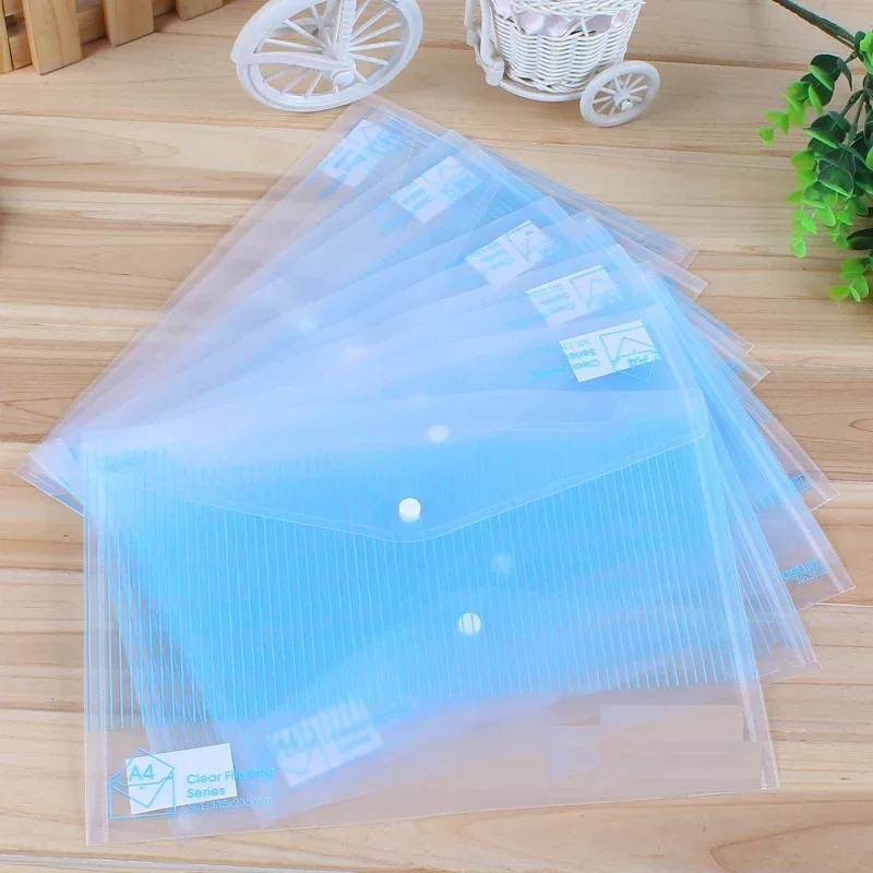 5pcs/lot A4 Transparent  File folders Snap Button PVC Folder Pen Box Office Information Bag School Stationery Supplies binder