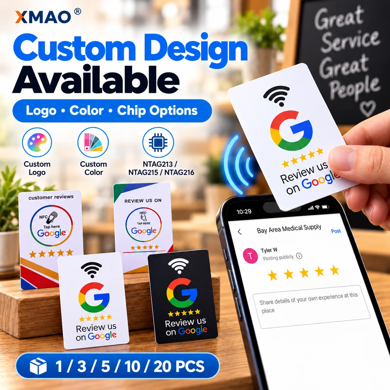 1/3/5/10/20PCS NFC Review Card for Google NTAG213 215 216 PVC Smart Tap Card for Restaurant Cafe Salon Retail Business Use