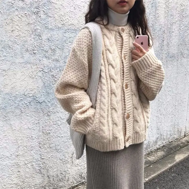 

Knitted Cardigan Jacket Women Trendy Ins Spring Autumn New Loose Lazy Style Sweater Chic Versatile Female Students