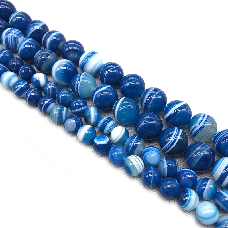 أقراط أونيكس الطبيعية المستديرة للنساء ، خط ملفوفة ، الحرير Agates ، الخرز فضفاضة ، DIY بها بنفسك سلسلة اليد والمجوهرات ، اكسسوارات عالية الجودة ، الأزرق #4