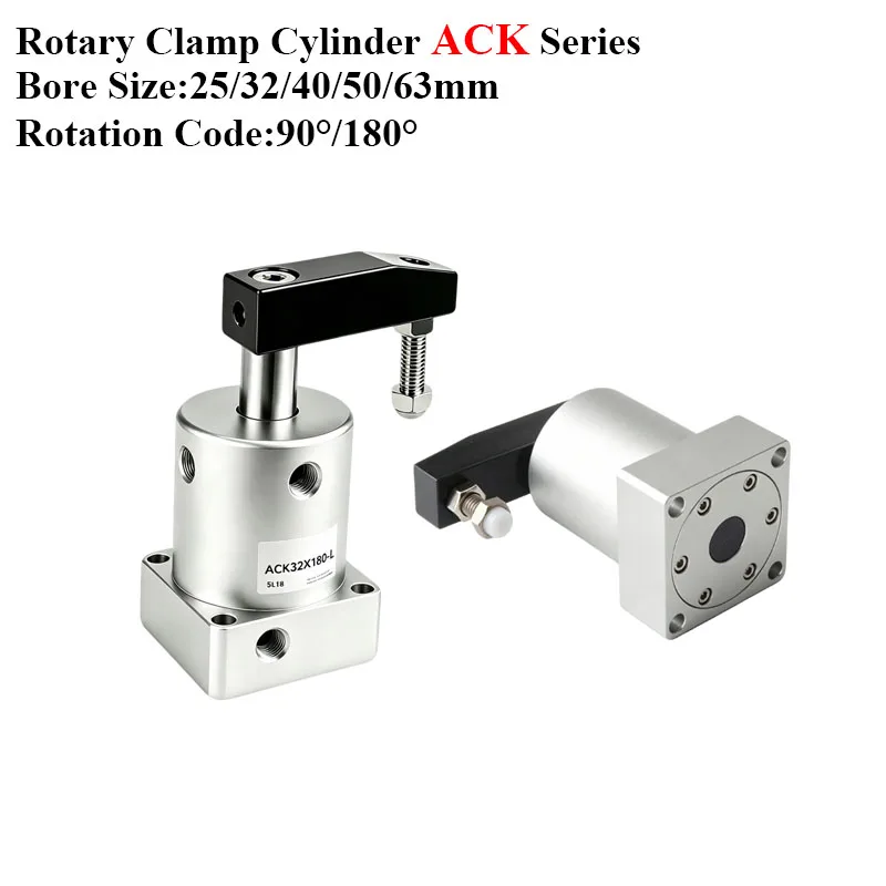 ACK 25 32 40 50 63mm Bore Rotation 90° 180° Double-Acting Pneumatic Rotary Clamping Air Cylinder