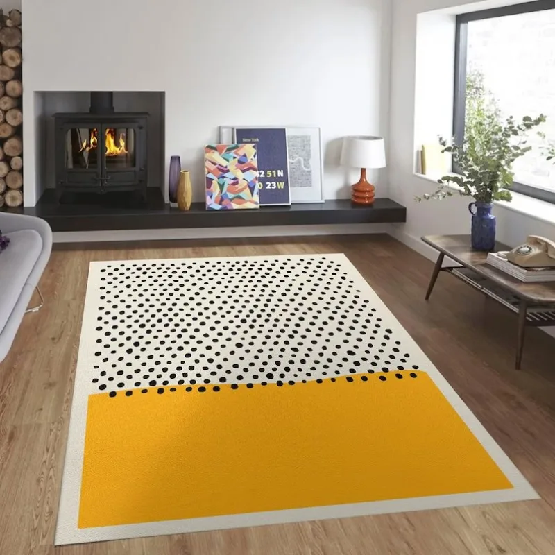 Yellow and Black Mid Century Modern Rugs Scandinavian Style Living Room Rug Retro 70s Area Rug Neutral Abstract Geometric Carpet