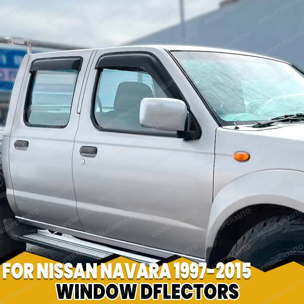 Deflettore per finestrini Nissan Navara D22 1997-2015, visiera parasole e antipioggia, fumé nero, doppia cabina, 4 pezzi, accessori auto