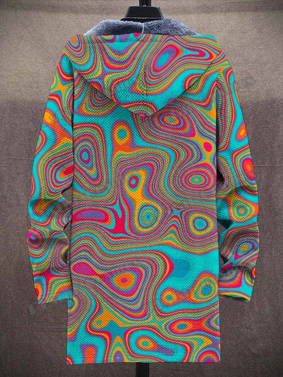Cat Gradient Art Patterns Retro 3D Printed Men\'s Fashion Plush Thick Hooded Coat Winter Casual Warm zipper jacket CM06